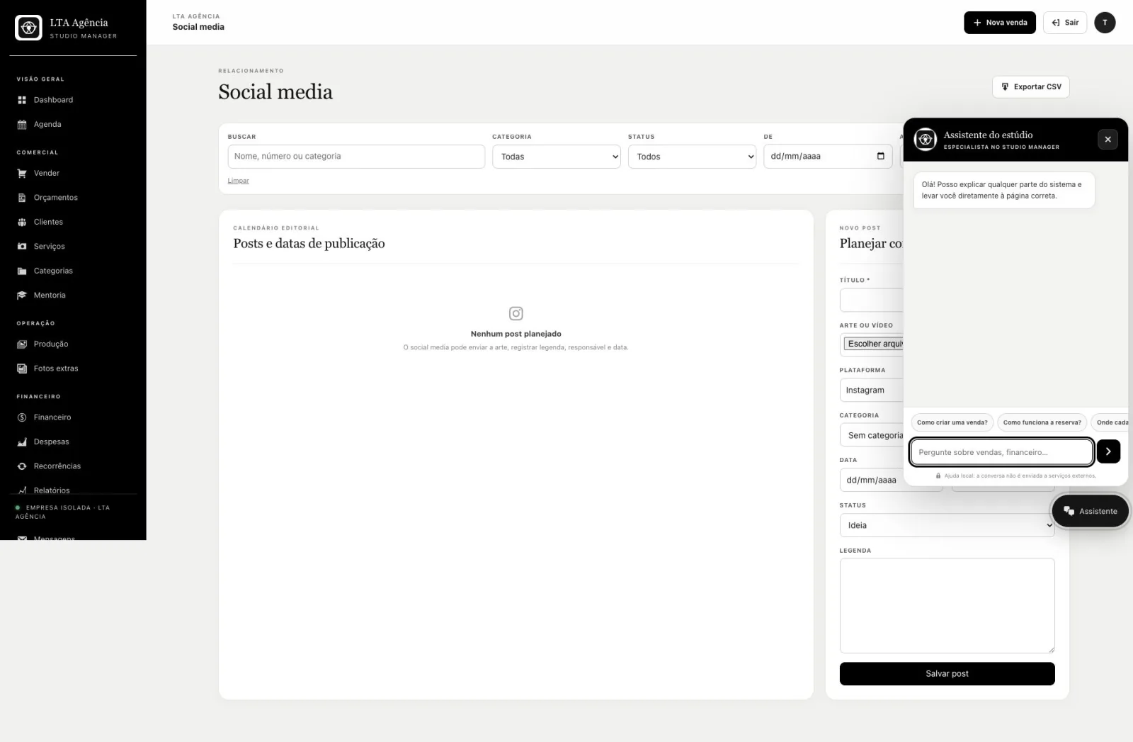 Assistente de ajuda contextual aberto no sistema