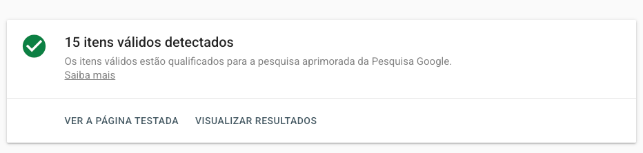 Teste de pesquisa aprimorada do Google indicando quinze itens válidos