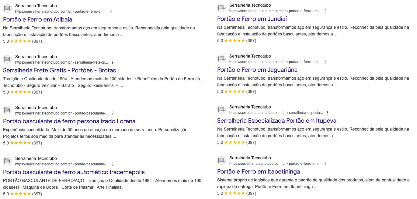Resultados locais no Google com páginas por cidade e avaliações em estrelas