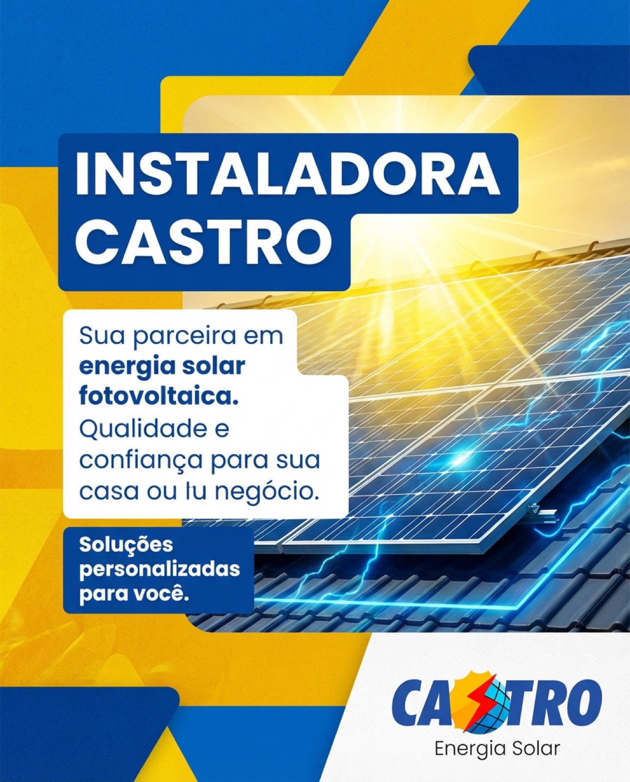 Arte institucional da Instaladora Castro sobre energia solar