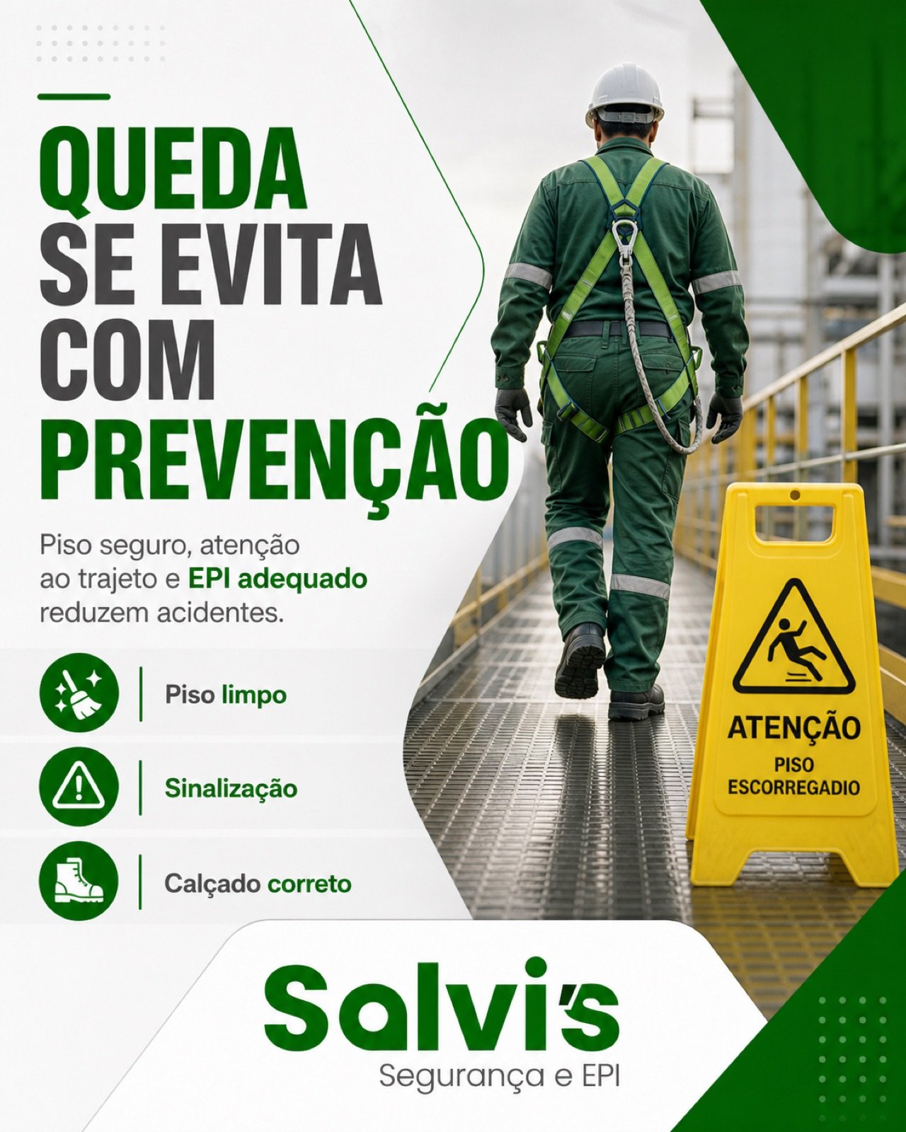 Arte da Salvis sobre prevenção de quedas e uso de EPI