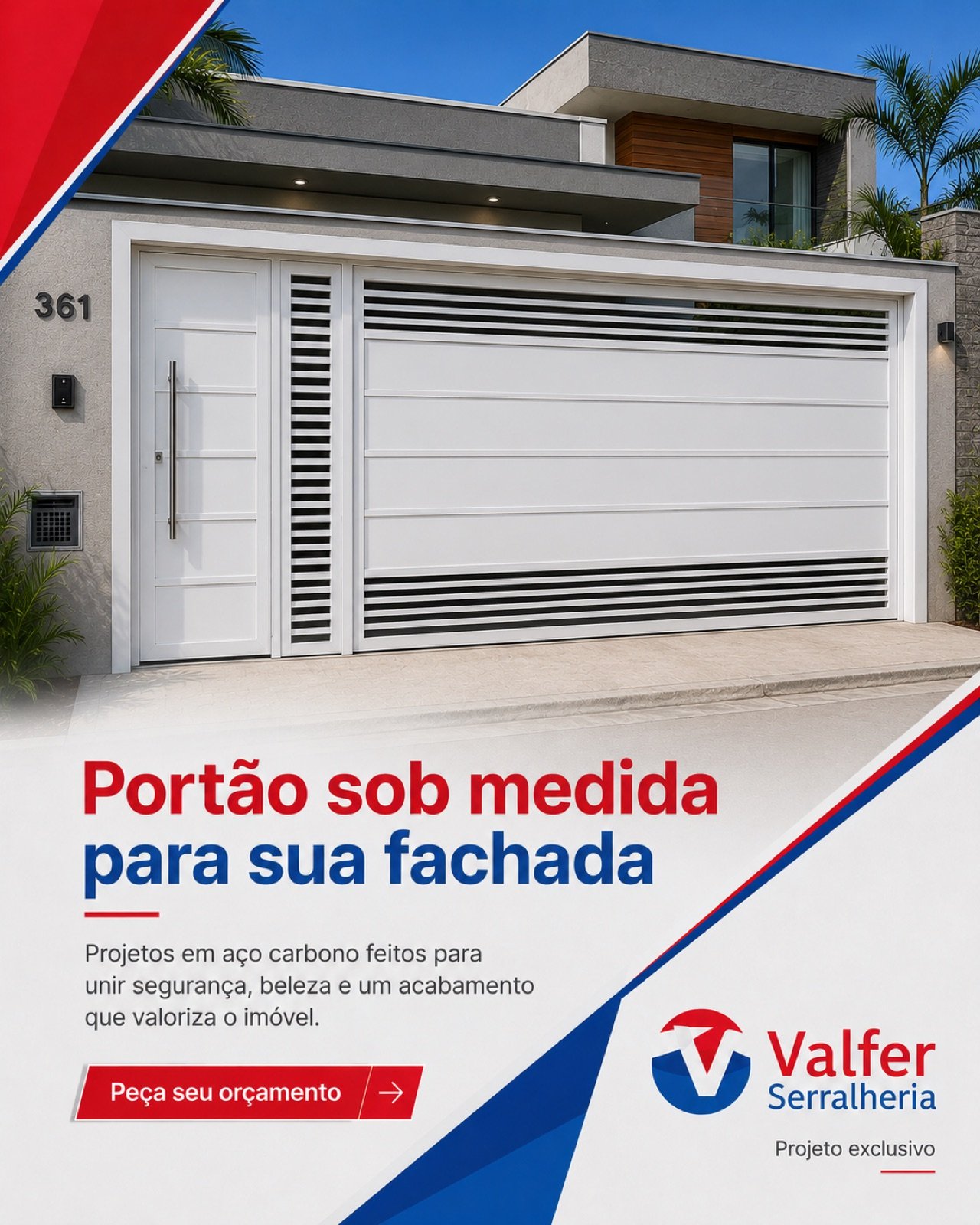 Arte para Instagram da Valfer Serralheria sobre valorização da fachada